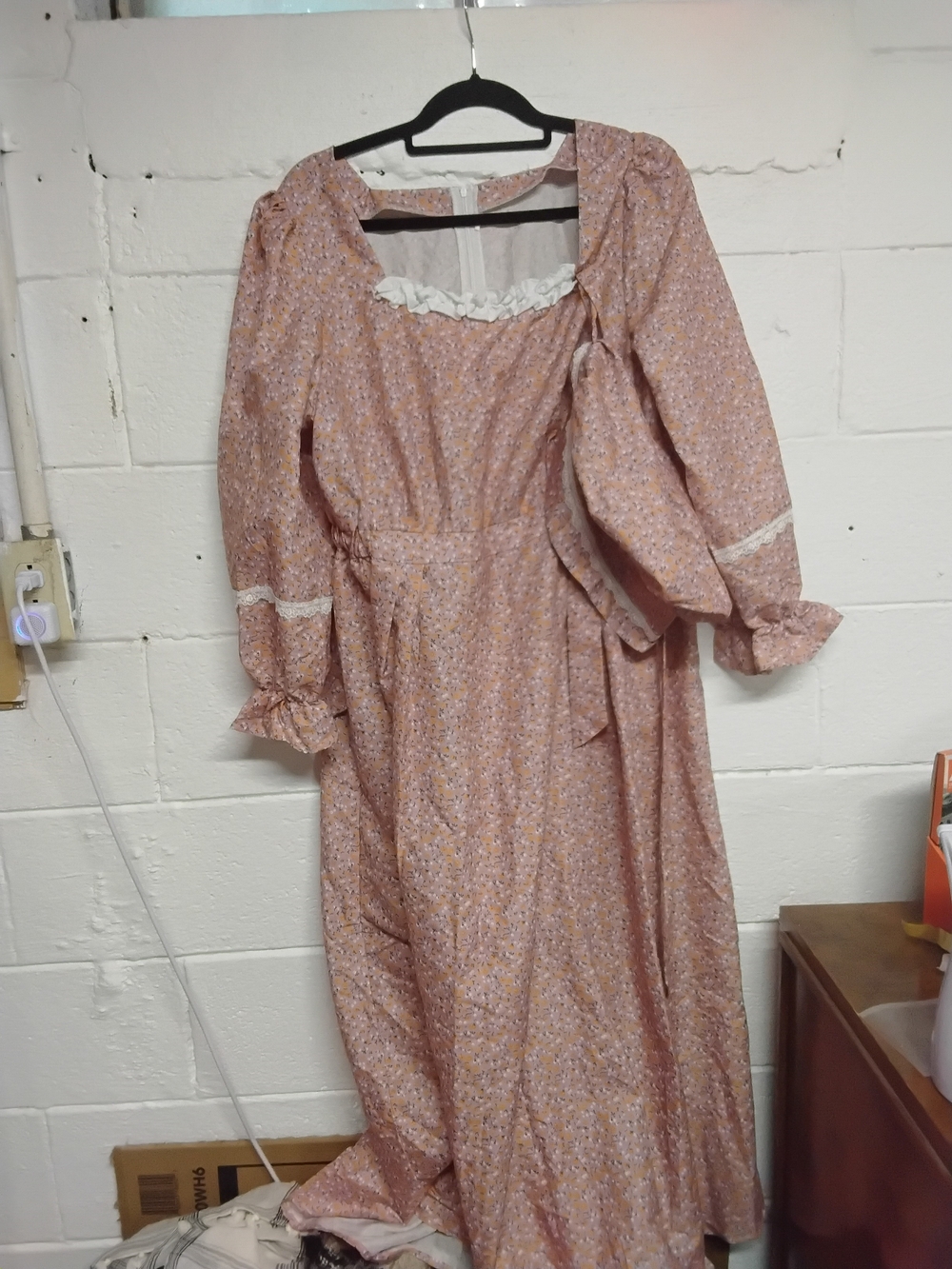 Vintage-Inspired Halloween Costom Pink Floral Ruffle Neck Maxi Dress